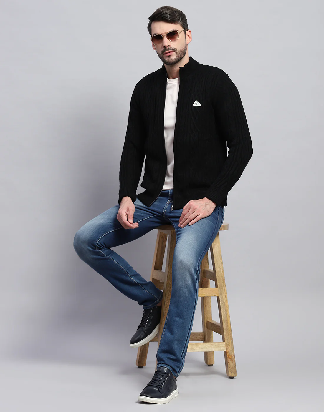 Men Black Self Design Turtle Neck Full Sleeve Jacket - Image 2