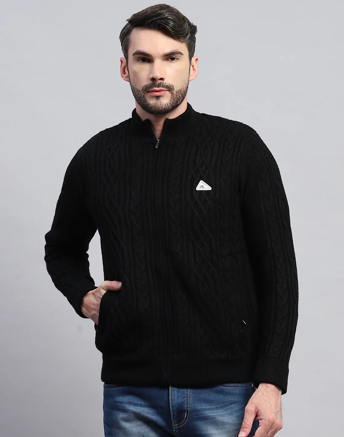 Men Black Self Design Turtle Neck Full Sleeve Jacket - Image 3