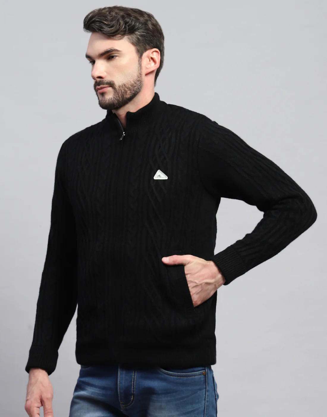 Men Black Self Design Turtle Neck Full Sleeve Jacket - Image 4