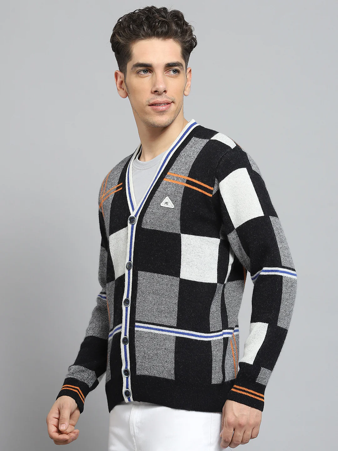 Men Black Self Design V Neck Full Sleeve Cardigan - Image 3