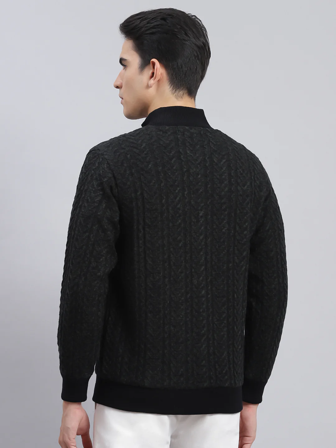 Men Black Self Design Wool blend Jacket - Image 4