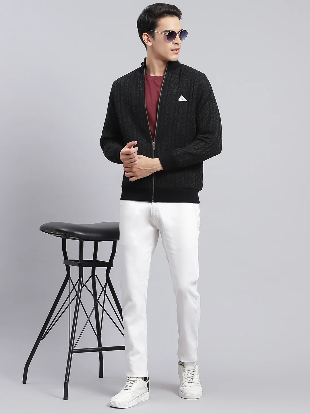 Men Black Self Design Wool blend Jacket - Image 5
