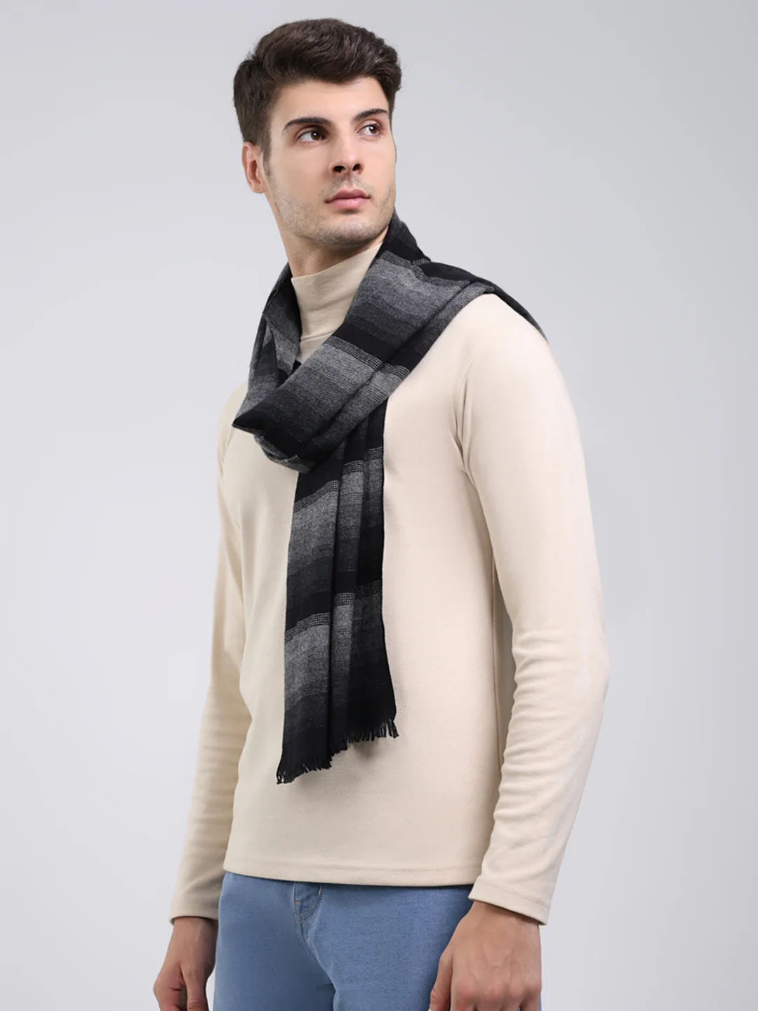 Men Black Self Design Wool Blend Muffler - Image 3
