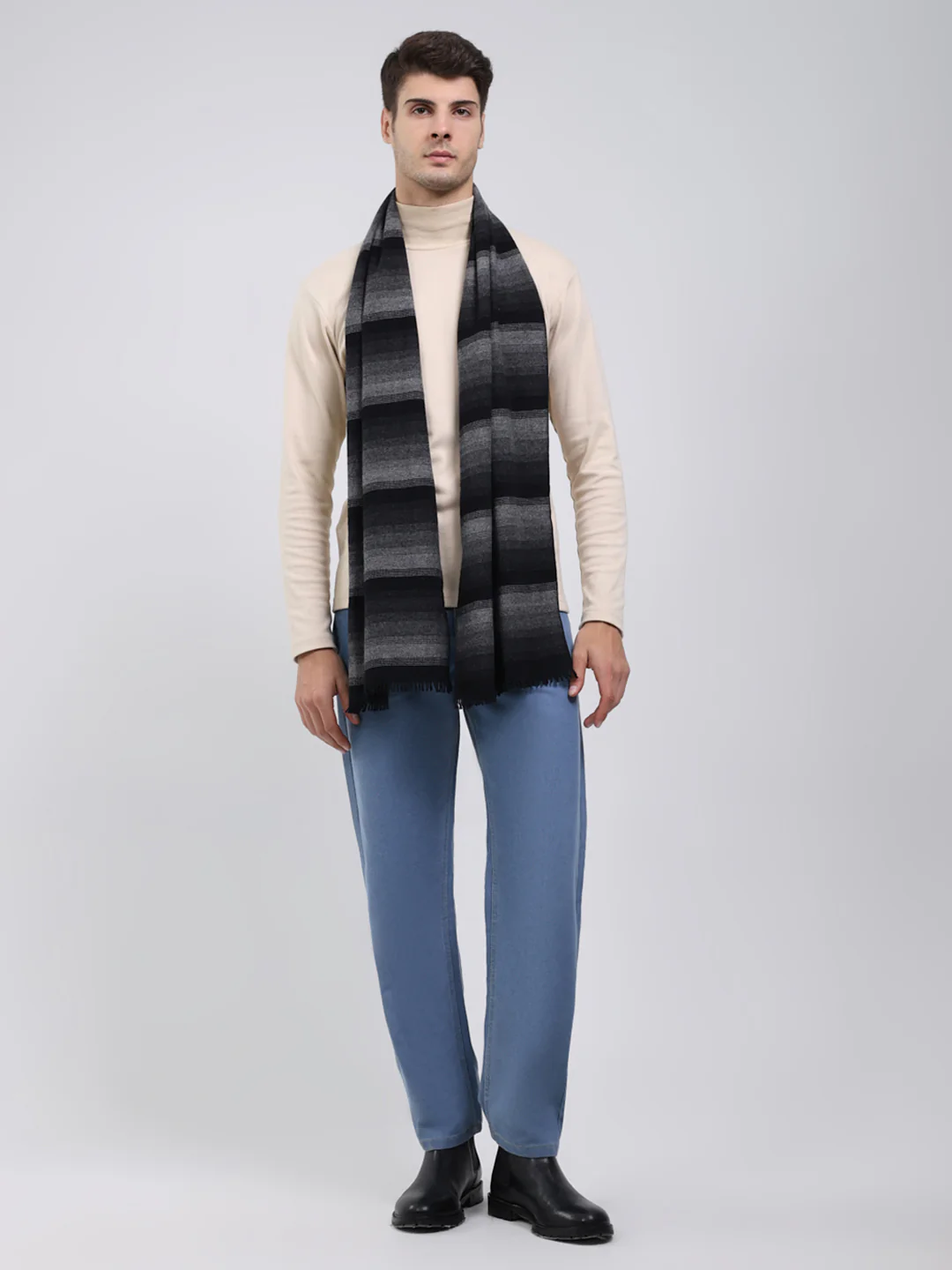 Men Black Self Design Wool Blend Muffler - Image 5