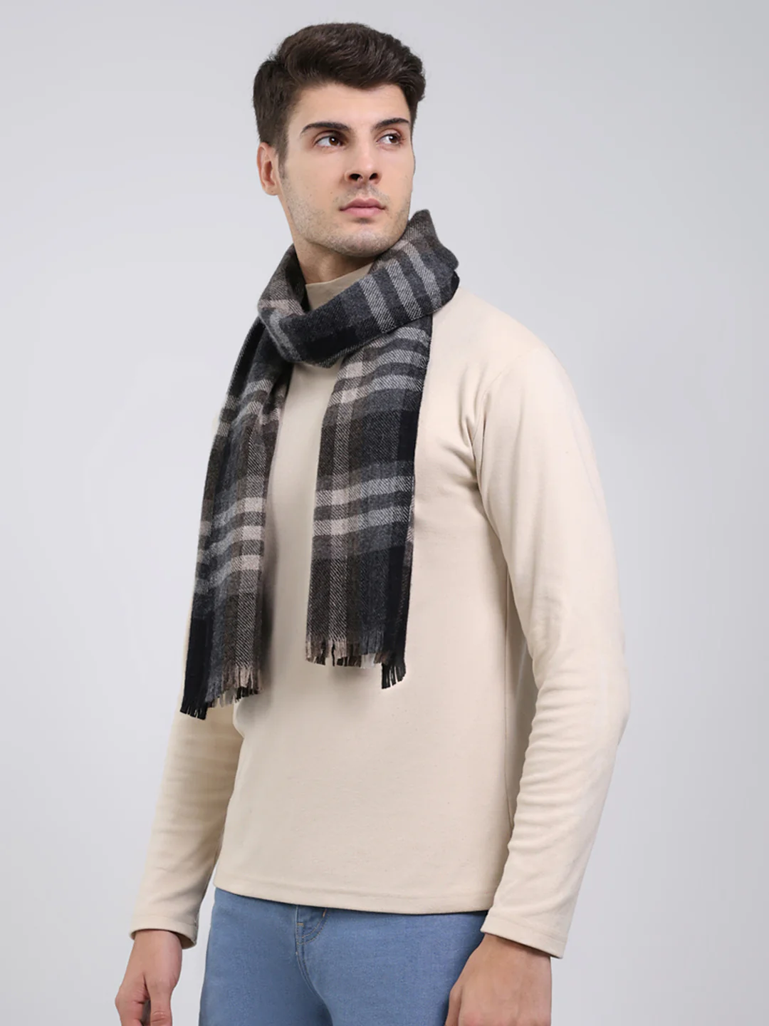Men Black Self Design Wool Blend Muffler - Image 3
