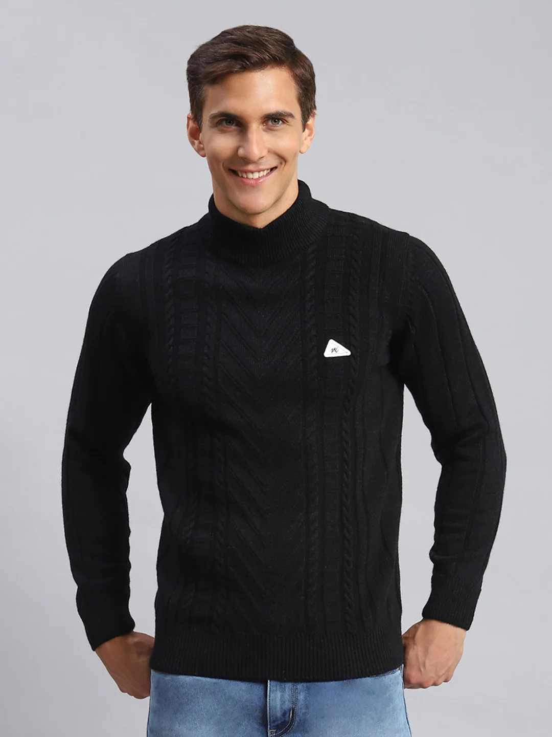 Men Black Self Design Wool blend Pullover - Image 2