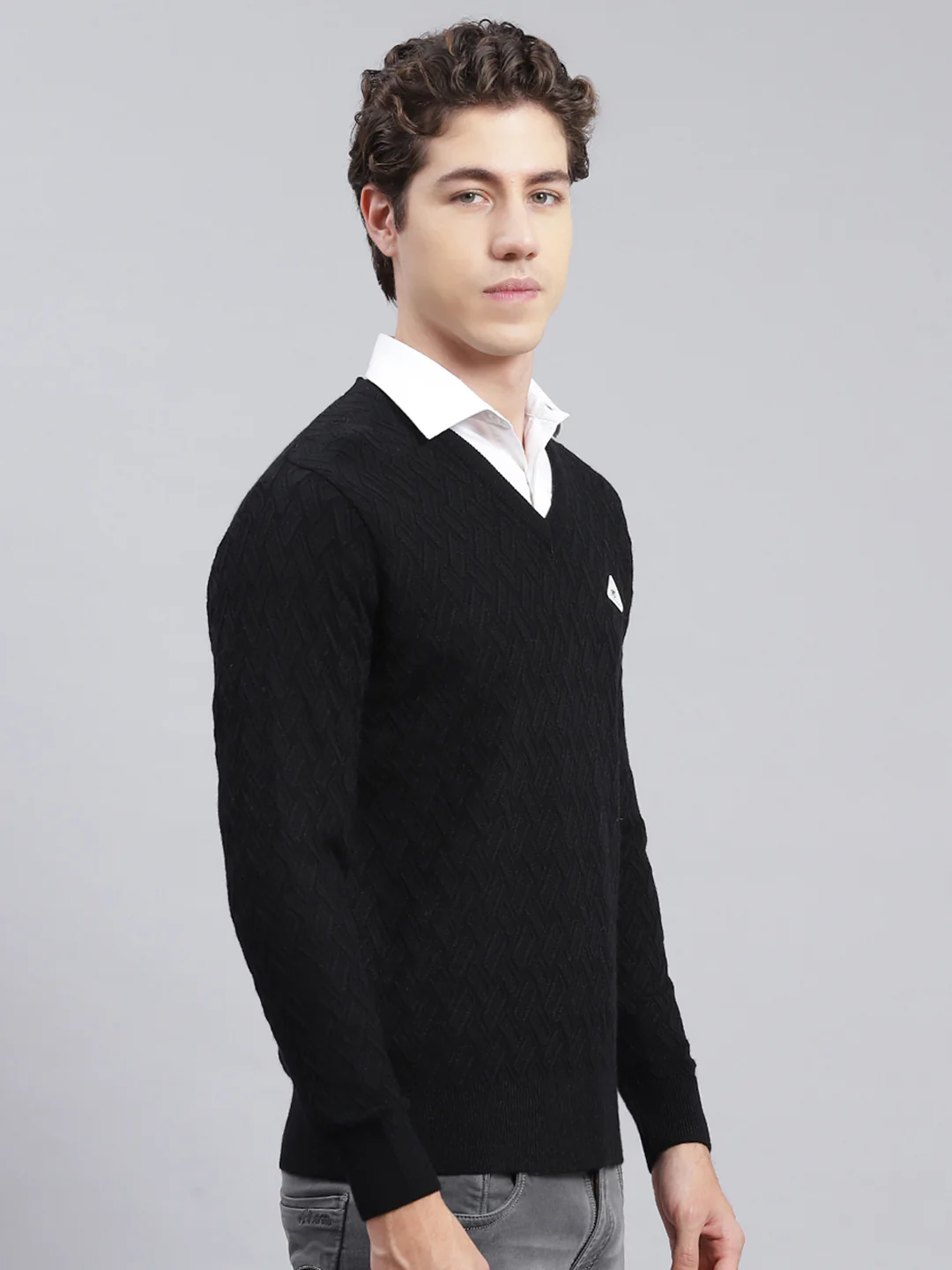 Men Black Self Design Wool blend Pullover - Image 2