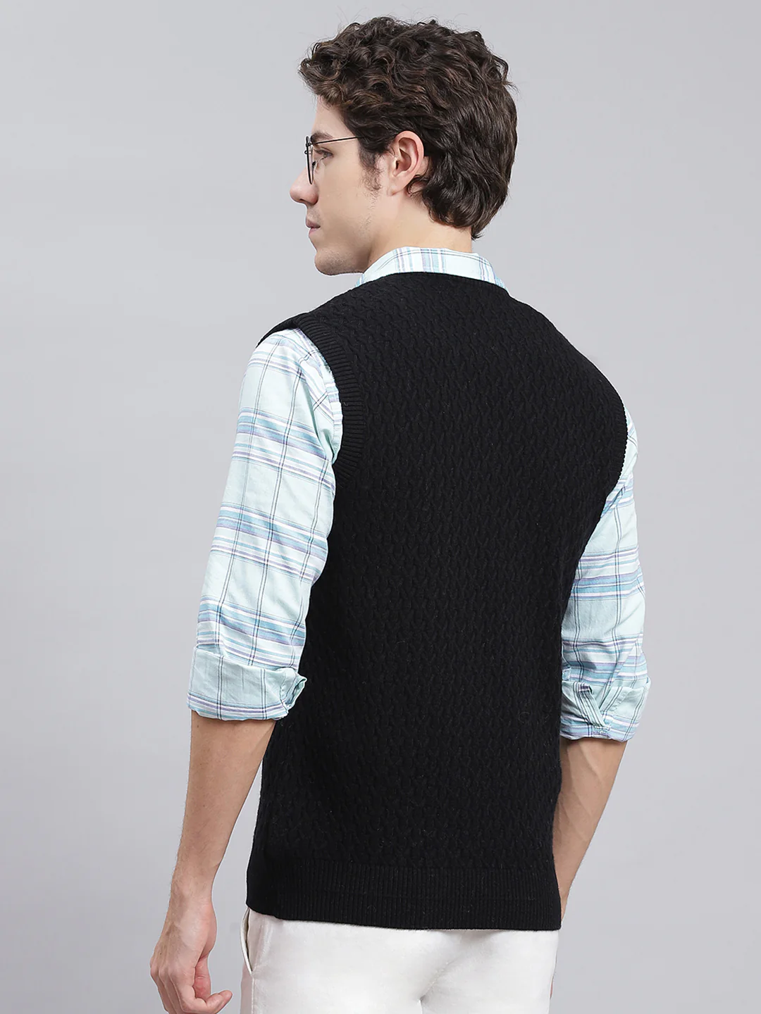 Men Black Self Design Wool blend Sweater - Image 5