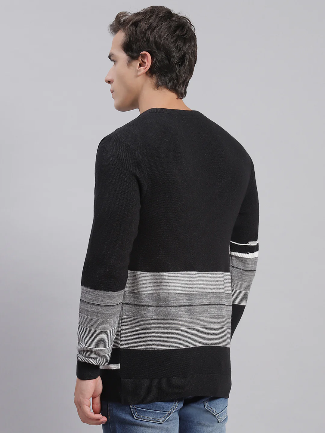 Men Black Self Design Round Neck Full Sleeve Sweaters/Pullovers - Image 5