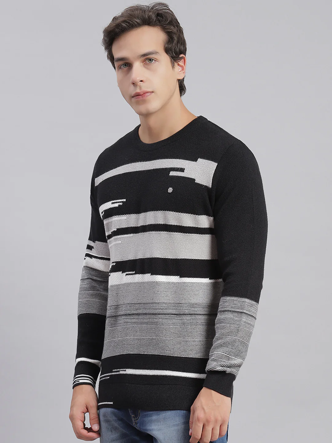 Men Black Self Design Round Neck Full Sleeve Sweaters/Pullovers - Image 6