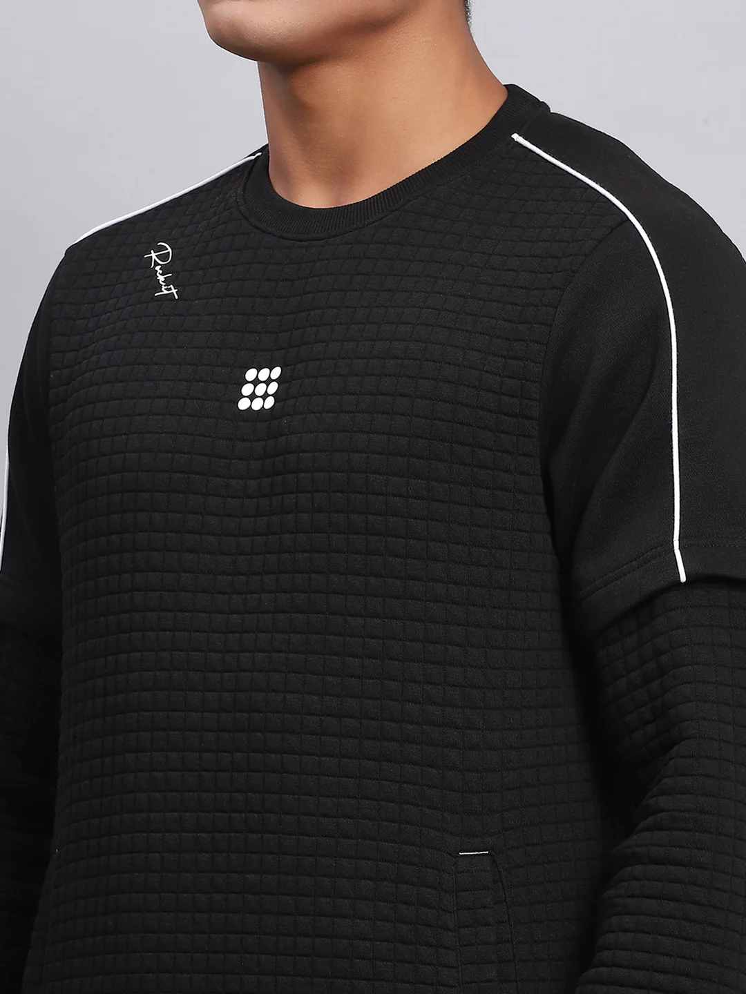Rock.it Men Black Self Design Round Neck Full Sleeve Sweatshirt - Image 6