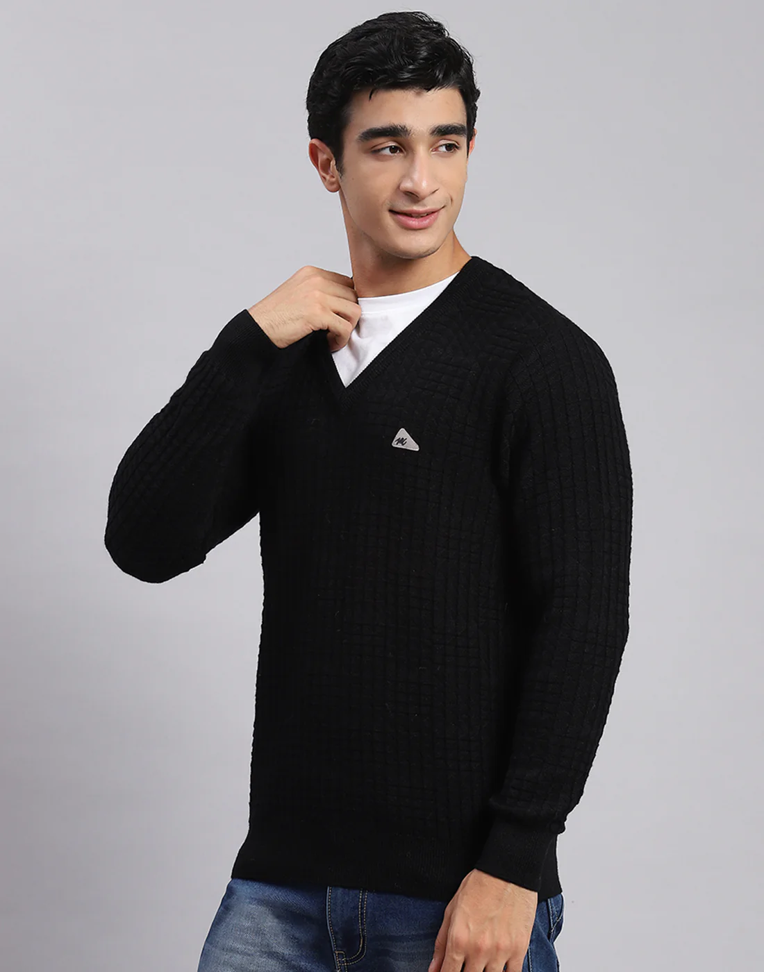 Men Black Self Design V Neck Full Sleeve Sweaters/Pullovers - Image 3