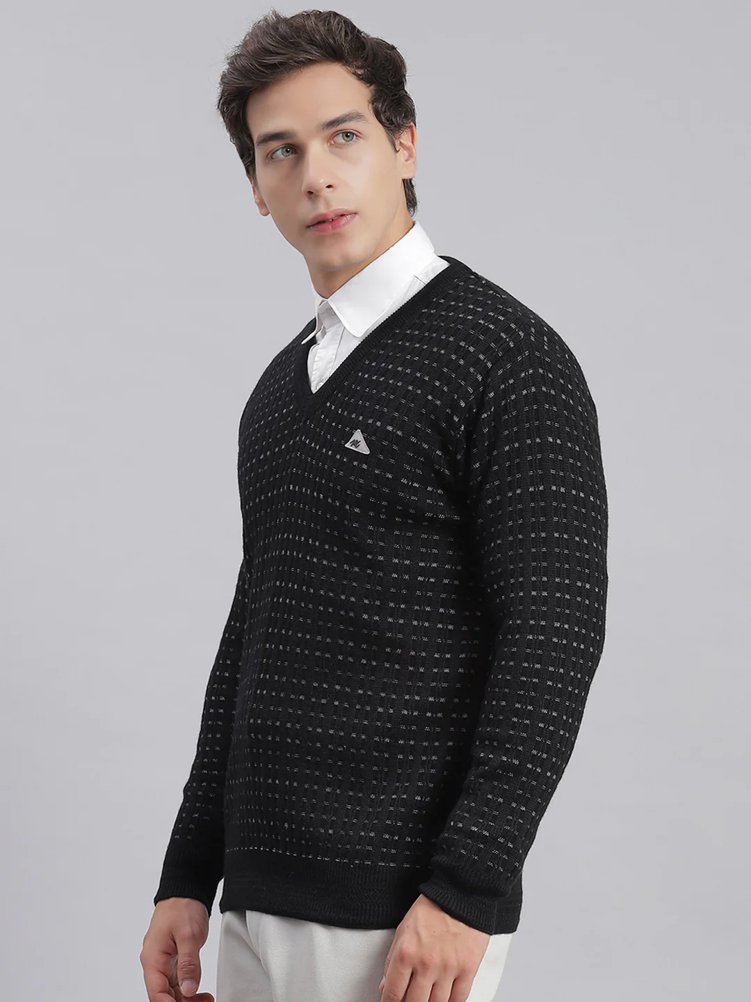 Men Black Self Design V Neck Full Sleeve Sweaters/Pullovers - Image 4