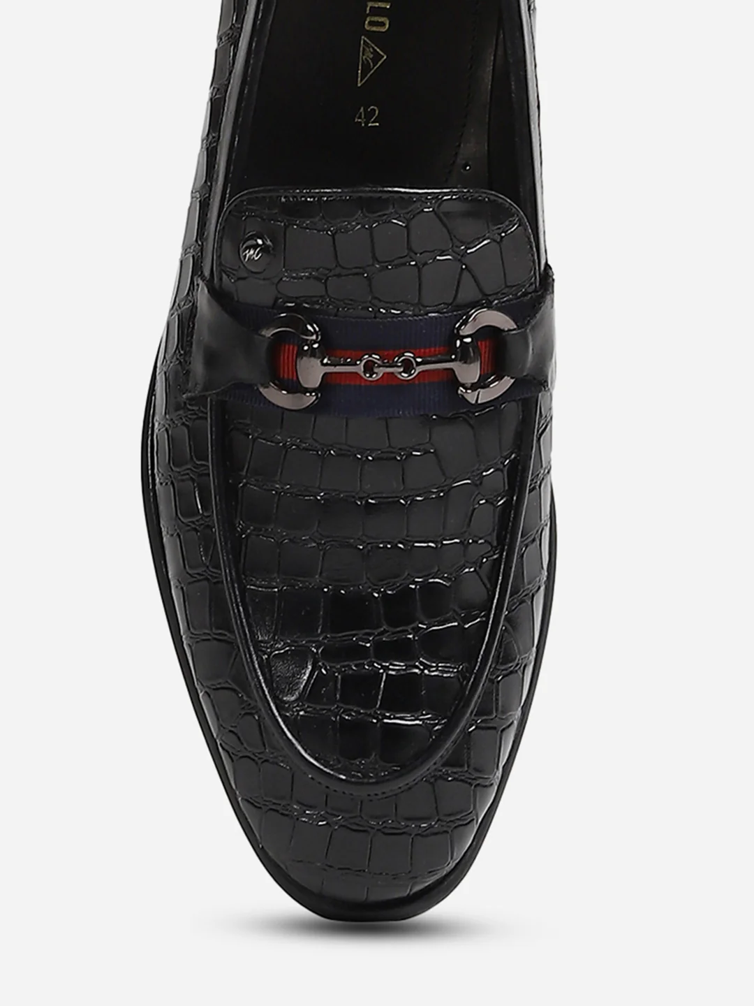 Men Black Slip-On Genuine Leather Croco Print Penny Loafers - Image 10