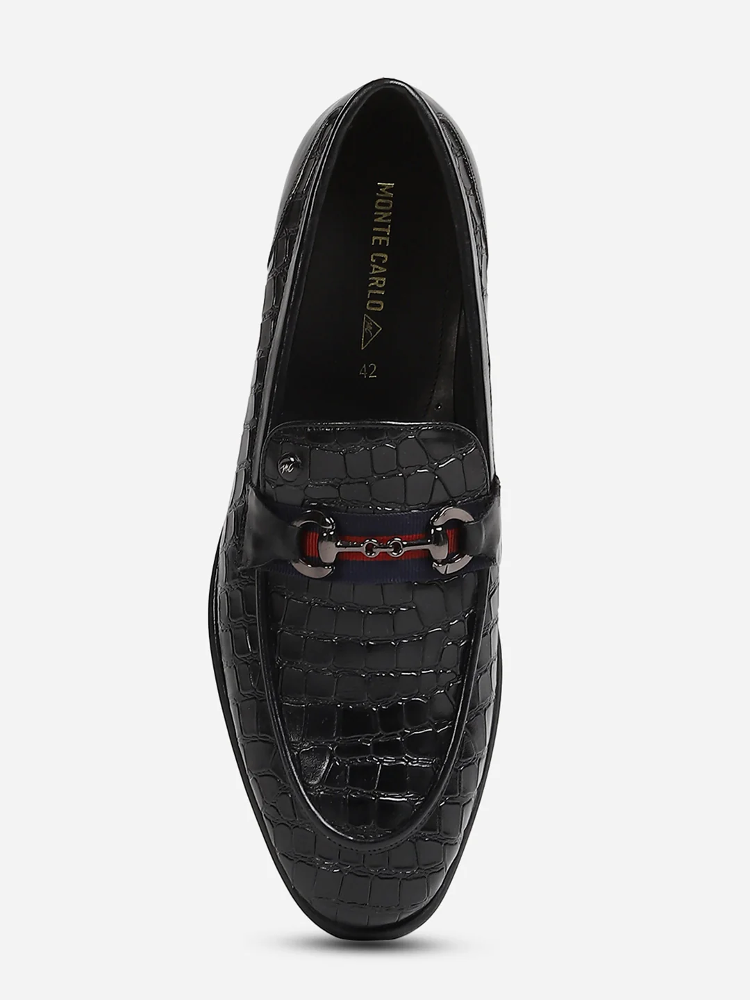 Men Black Slip-On Genuine Leather Croco Print Penny Loafers - Image 8