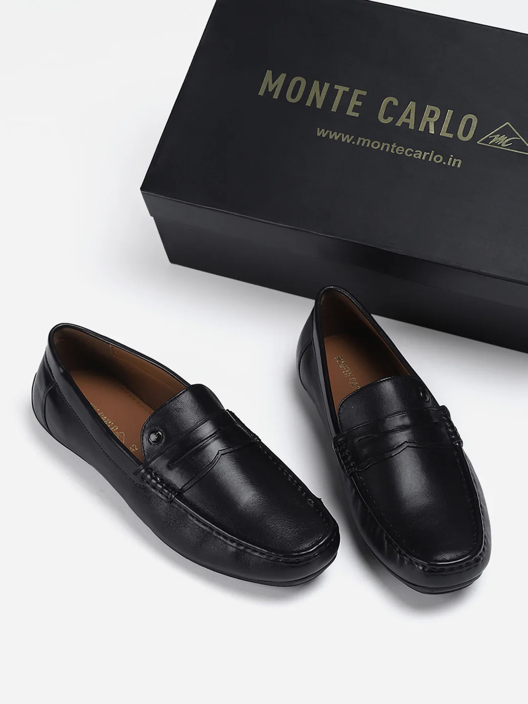 Men Black Slip on Genuine Leather Loafers - Image 2