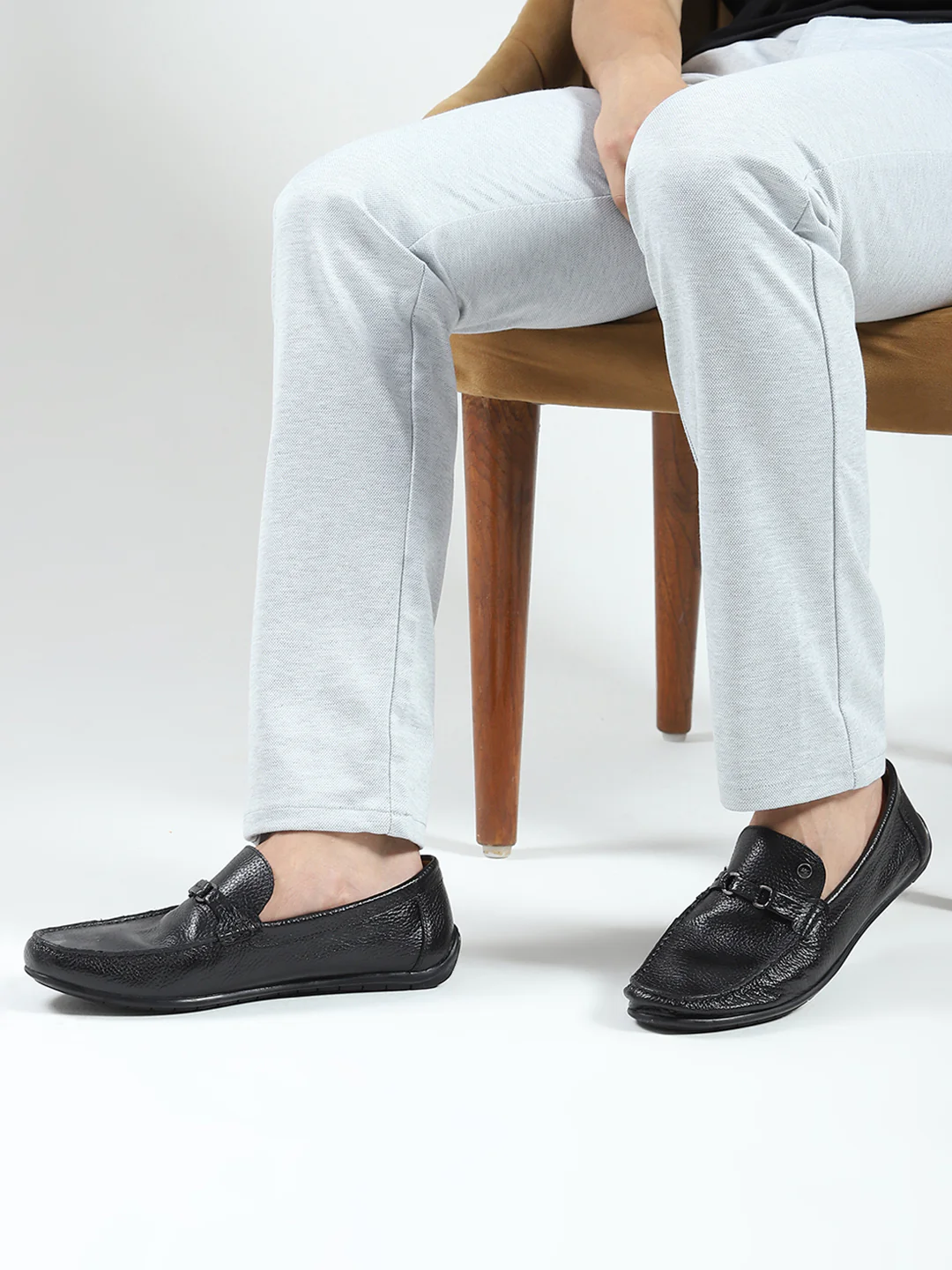 Men Black Slip on Genuine Leather Loafers - Image 3