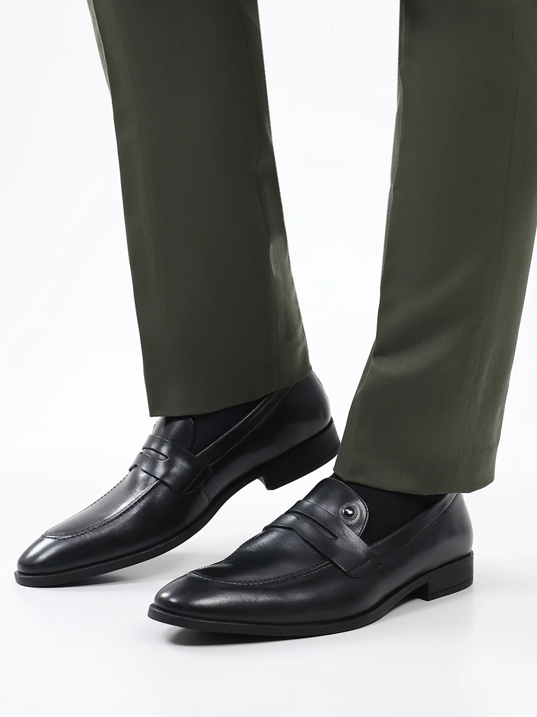 Men Black Slip on Genuine Leather Loafers - Image 10