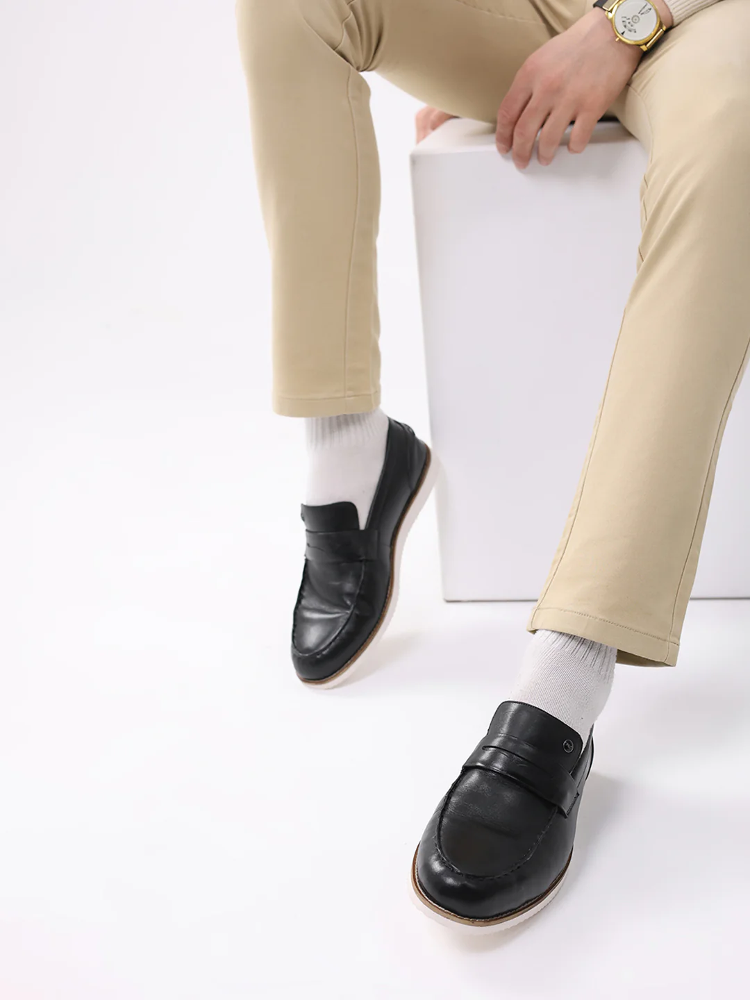 Men Black Slip on Genuine Leather Penny Loafers - Image 10