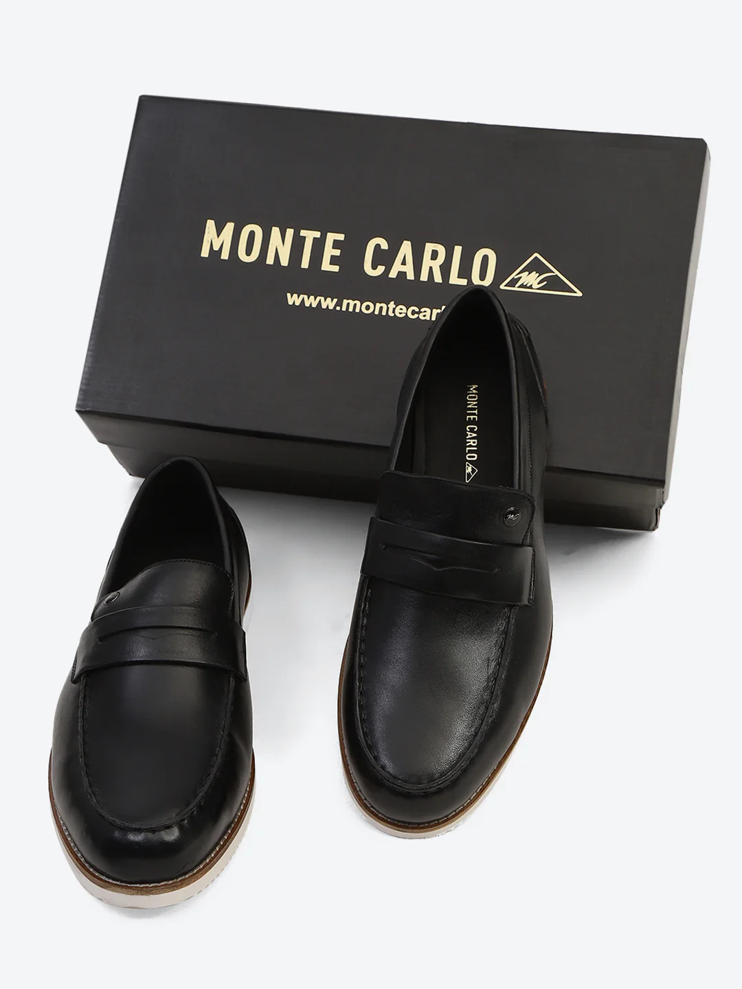 Men Black Slip on Genuine Leather Penny Loafers - Image 2