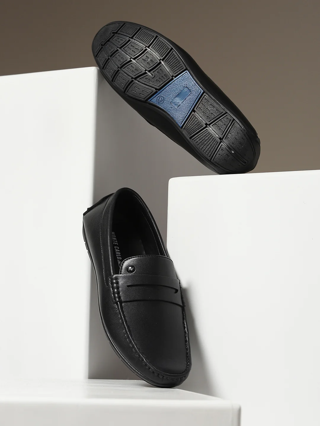 Men Black Slip on Microfibre Loafers - Image 9
