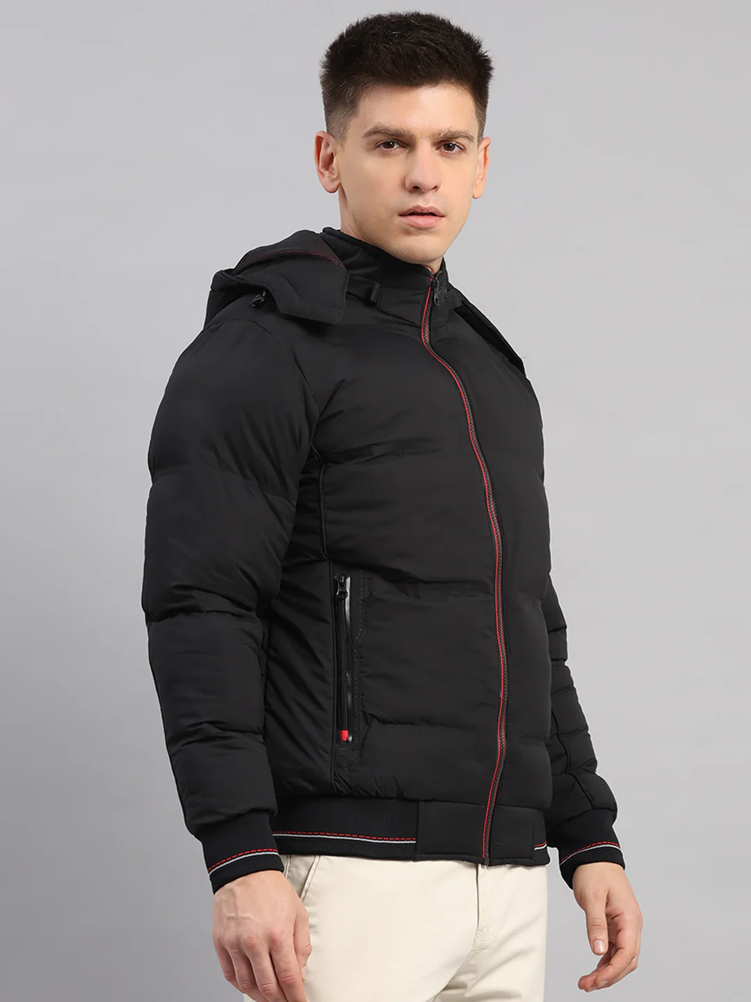 Men Black Smart Hooded Jacket with Integrated Magnetic Earphones - Image 4