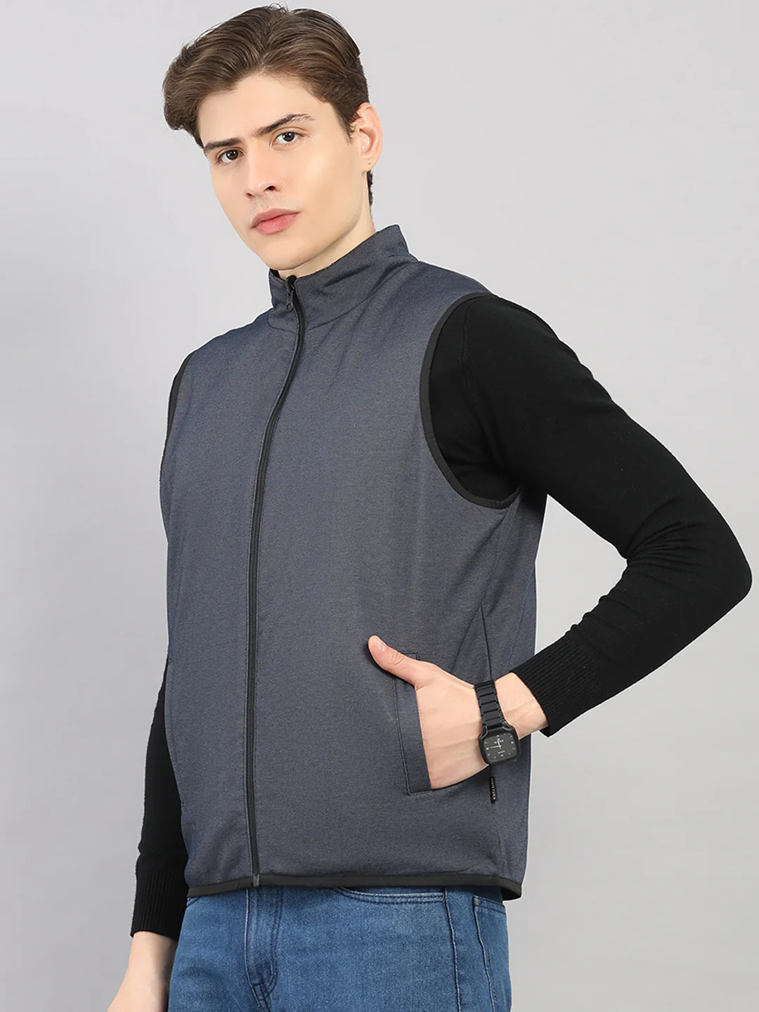 Men Black Solid 4 in 1 Convertible Hooded Jacket Wear It 4 Ways - Image 11