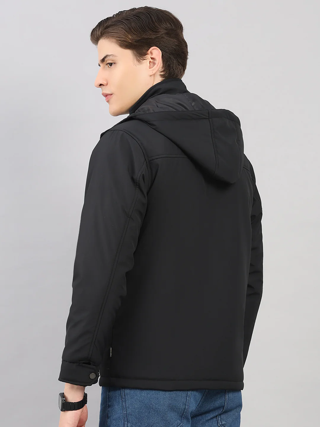 Men Black Solid 4 in 1 Convertible Hooded Jacket Wear It 4 Ways - Image 5