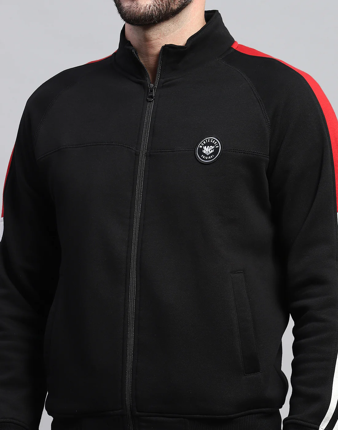 Men Black Solid Band Collar Full Sleeve Winter Tracksuit - Image 7