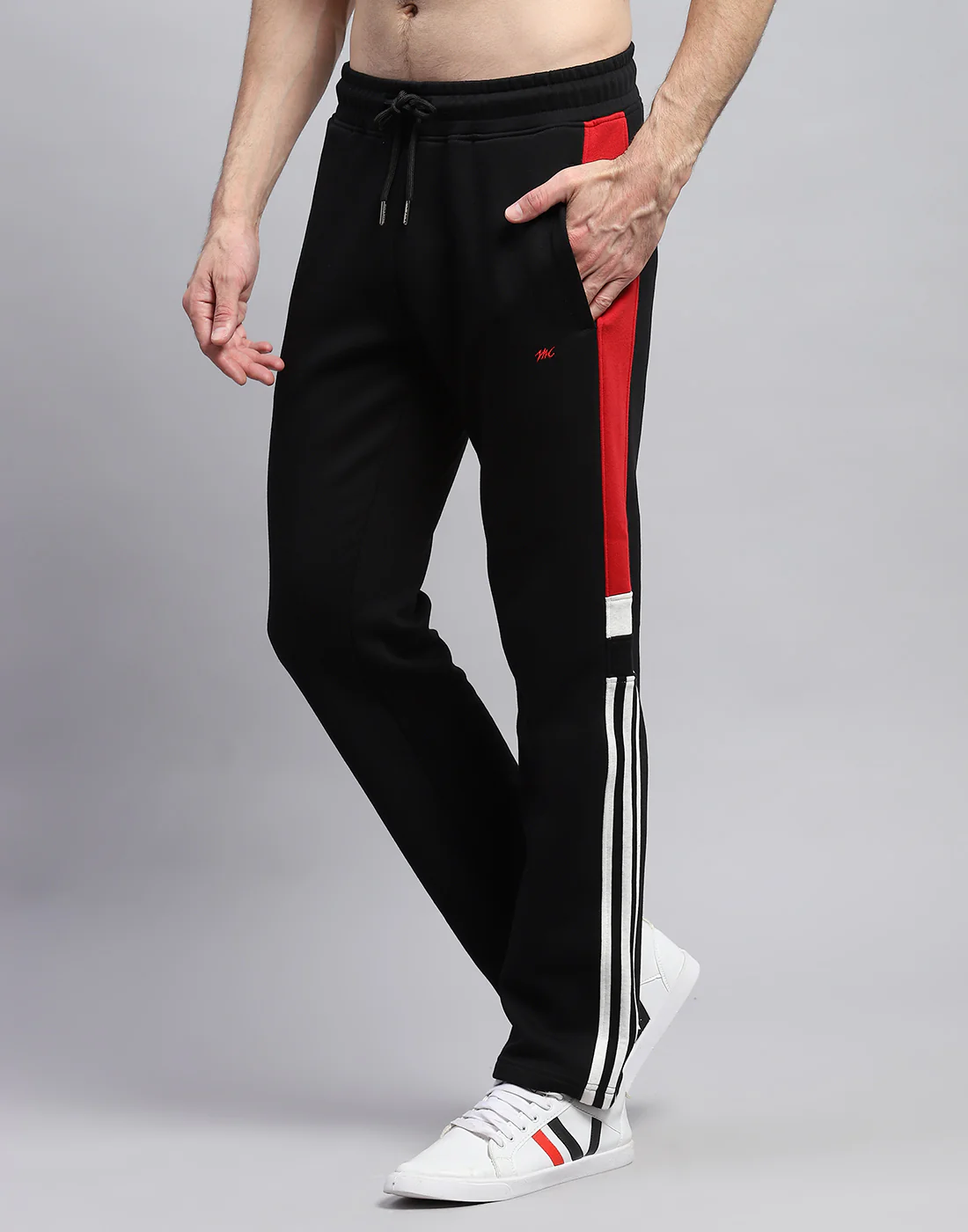 Men Black Solid Band Collar Full Sleeve Winter Tracksuit - Image 8