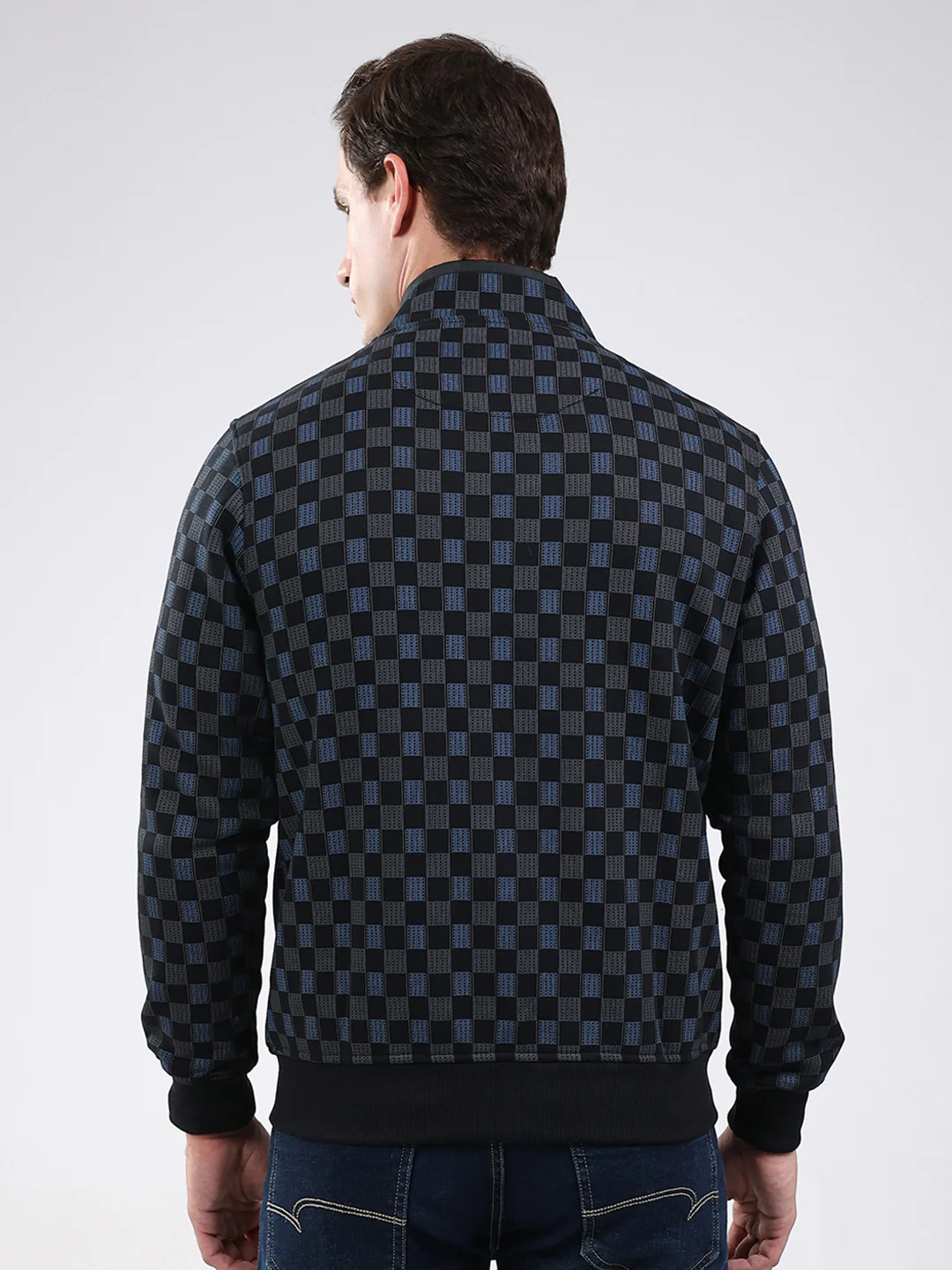 Men Black Solid Band Neck Full Sleeve Sweatshirt - Image 5