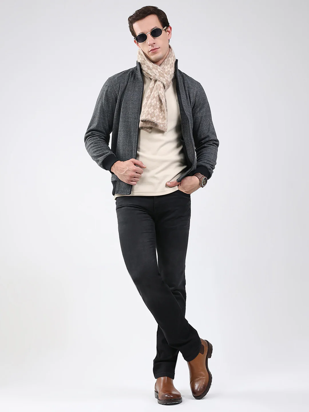Men Black Solid Band Neck Full Sleeve Sweatshirt - Image 2