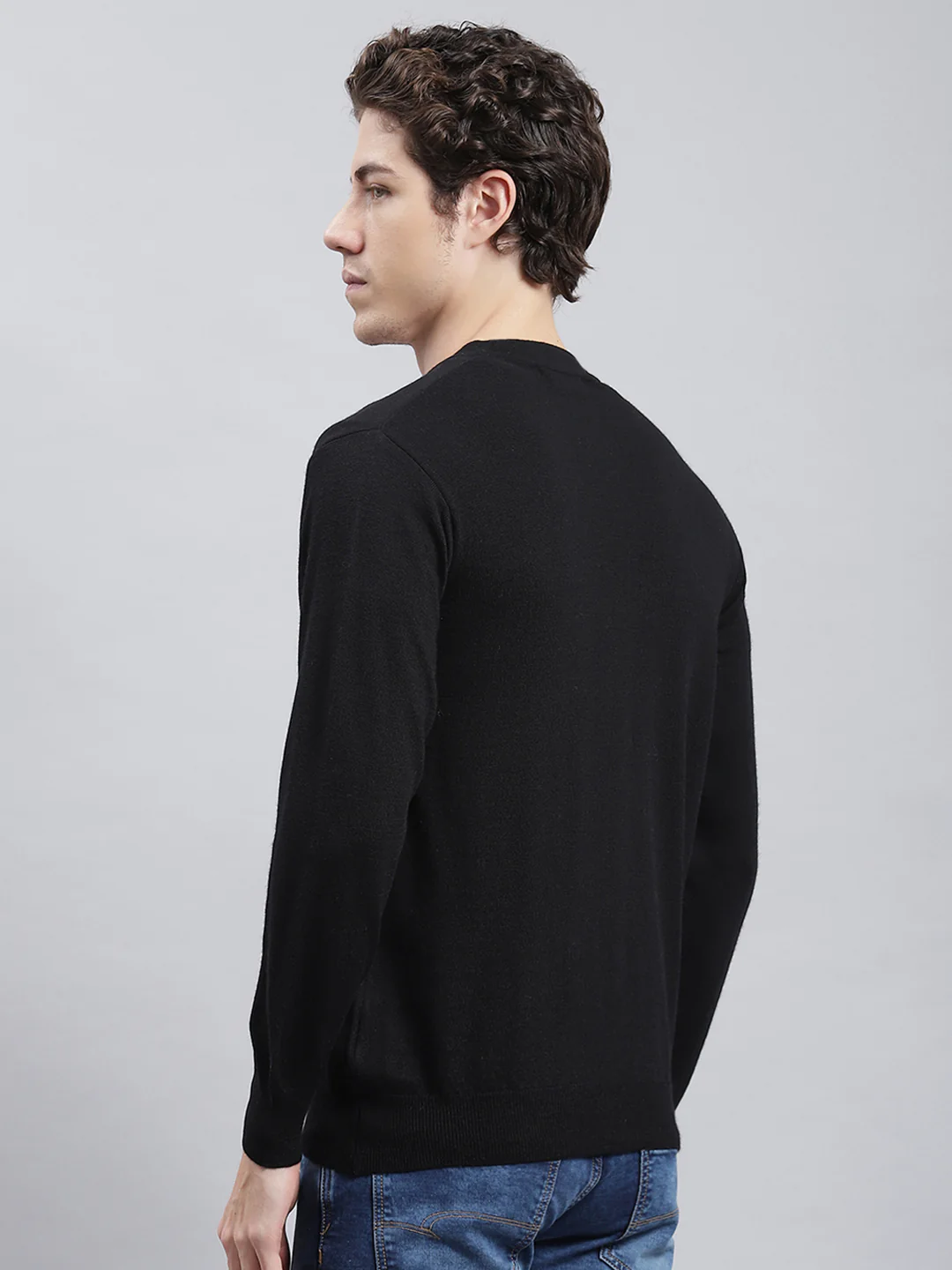 Men Black Solid Cardigan - Image 5
