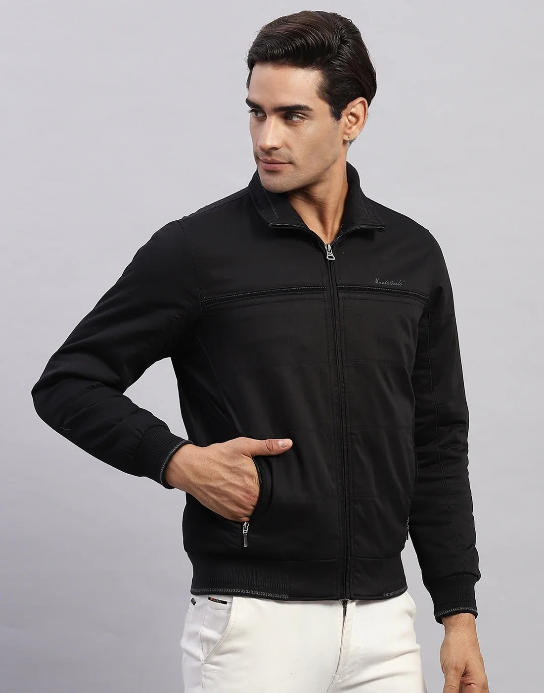 Men Black Solid Collar Full Sleeve Jacket - Image 4