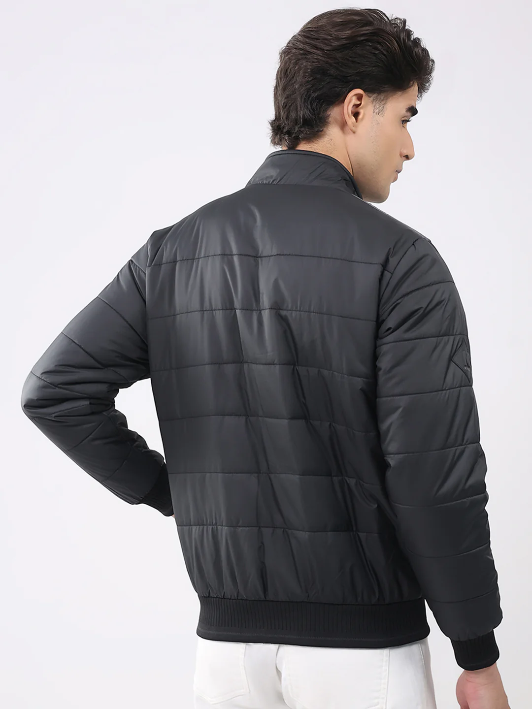 Men Black Solid Collar Full Sleeve Jacket - Image 5