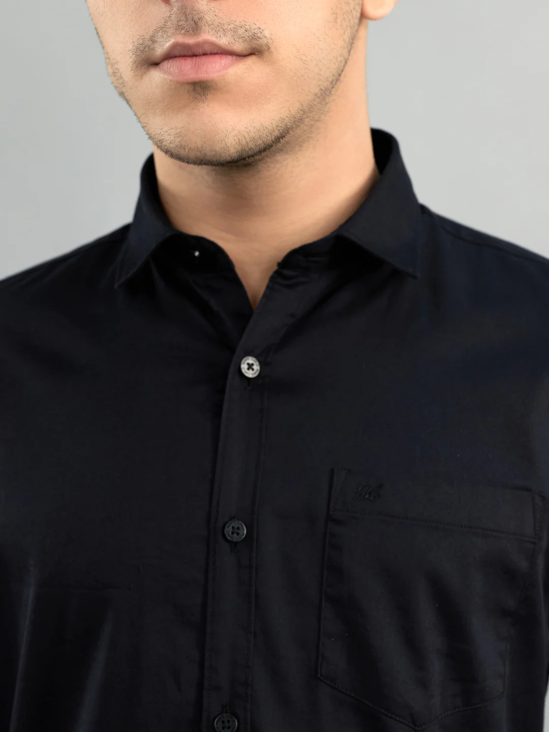 Men Black Solid Collar Full Sleeve Shirt - Image 5
