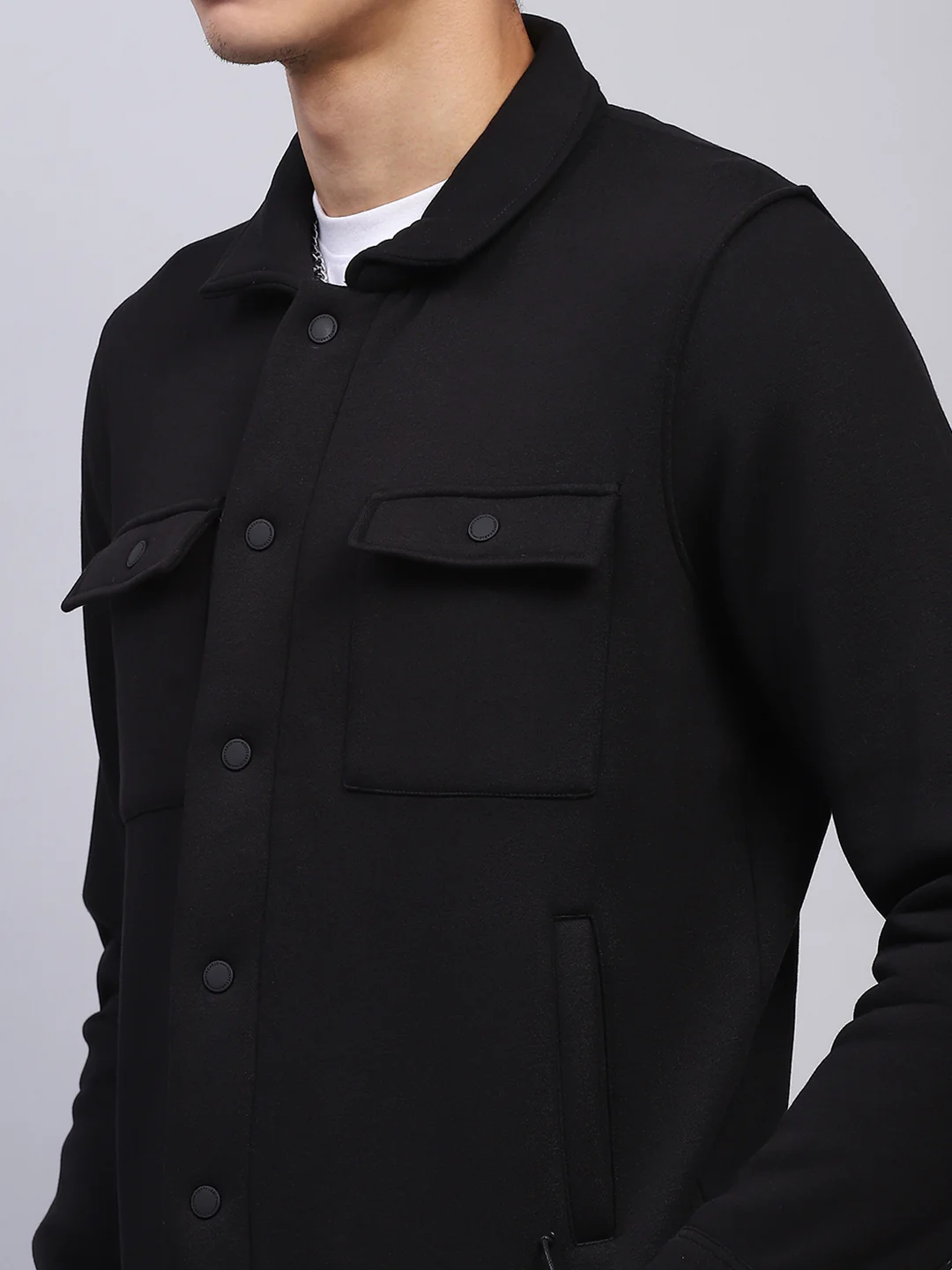 Men Black Solid Collar Full Sleeve Sweatshirt - Image 6