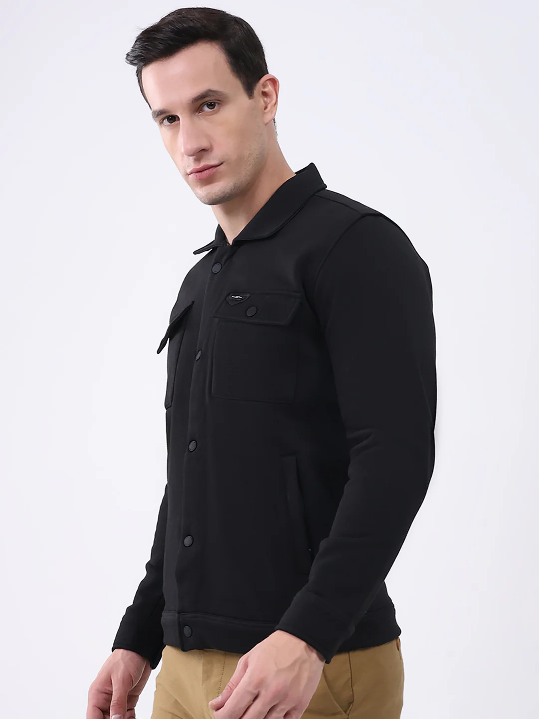 Men Black Solid Collar Full Sleeve Sweatshirt - Image 3