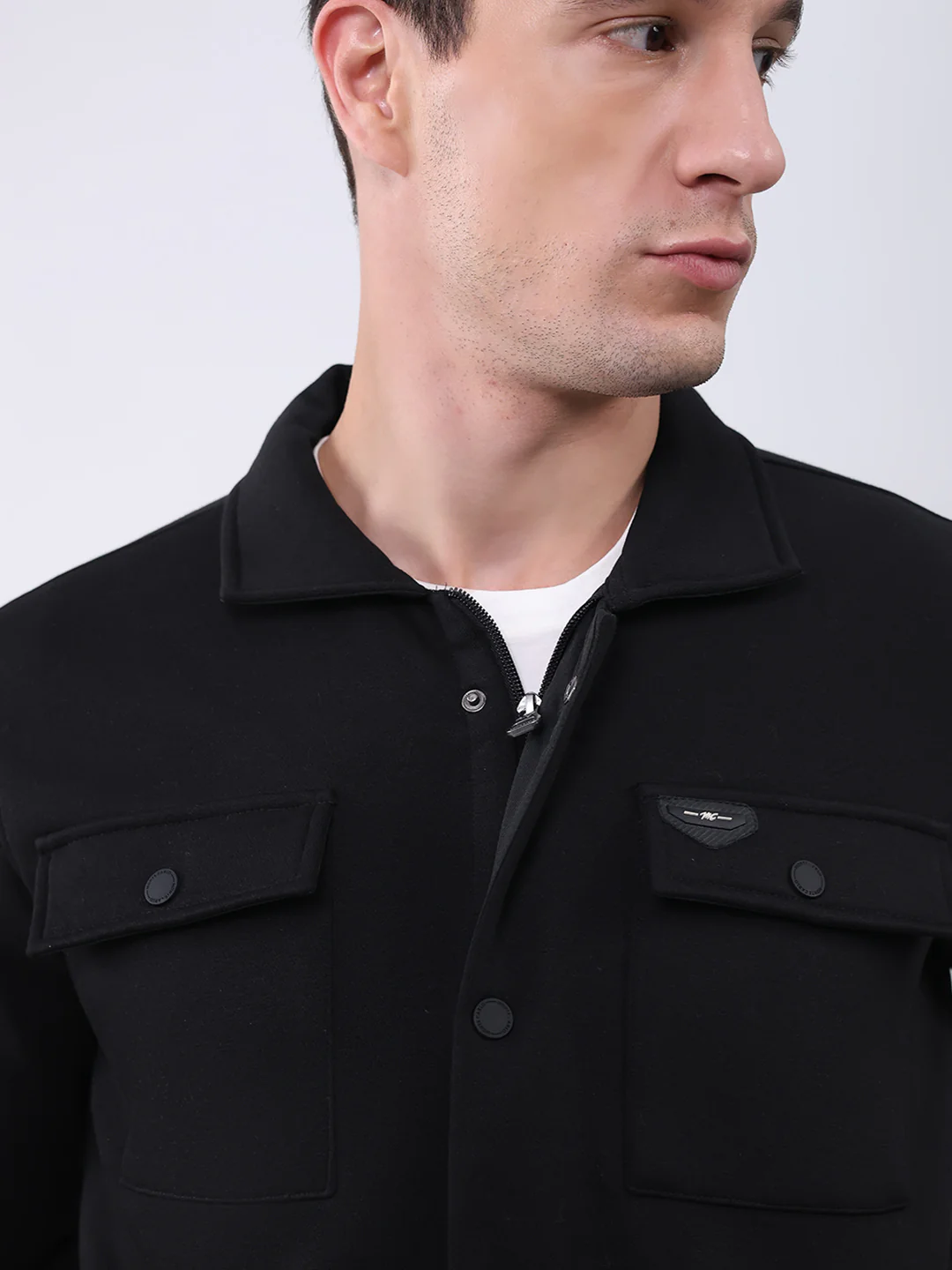 Men Black Solid Collar Full Sleeve Sweatshirt - Image 6