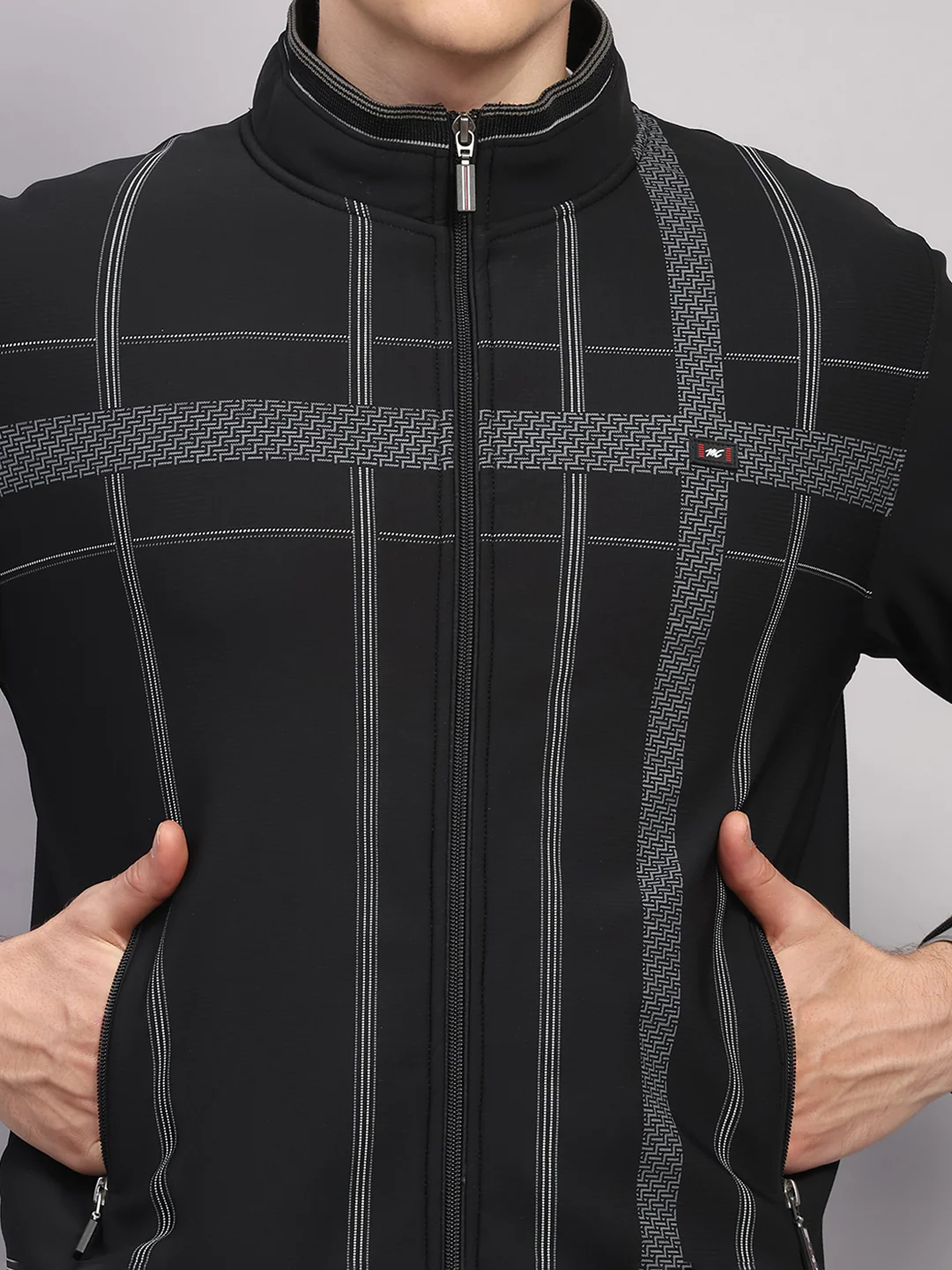Men Black Solid Collar Full Sleeve Winter Tracksuit - Image 6