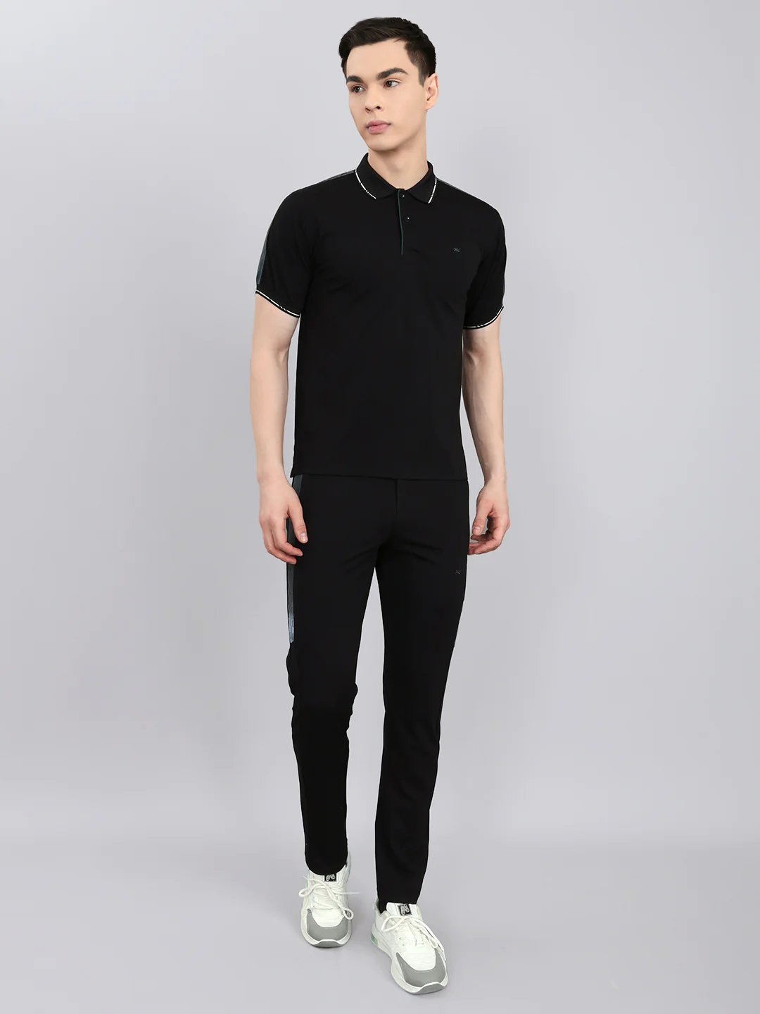 Men Black Solid Collar Half Sleeve Lower Set