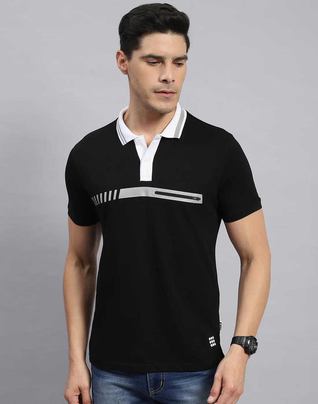 Rock.it Men Black Solid Collar Half Sleeve T-Shirt - Image 3