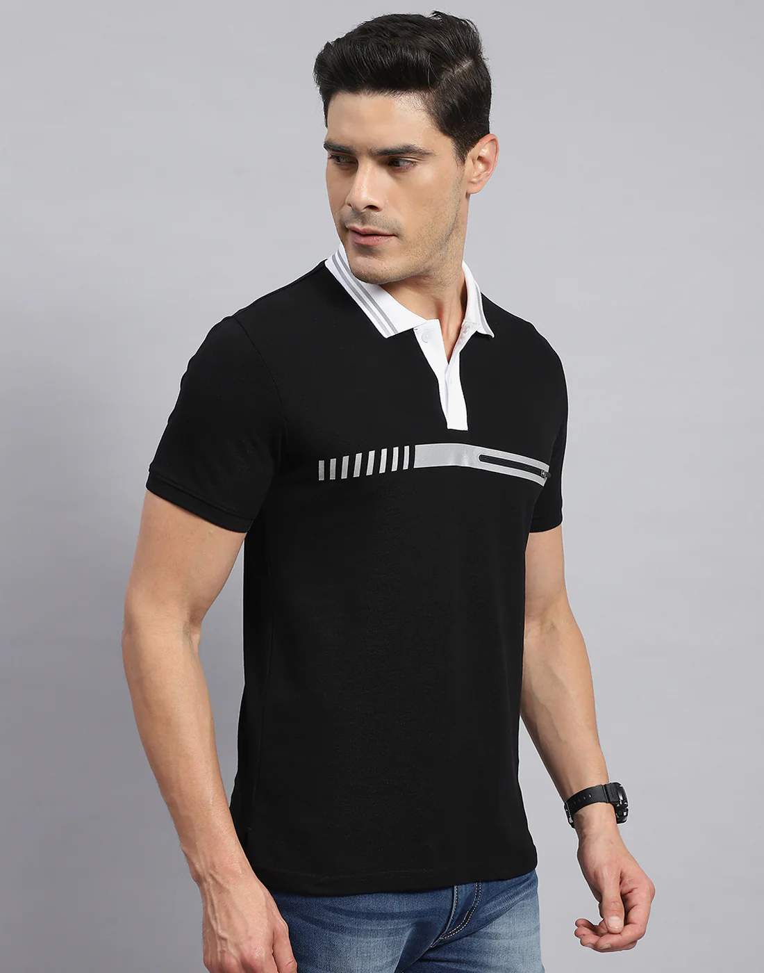Rock.it Men Black Solid Collar Half Sleeve T-Shirt - Image 4