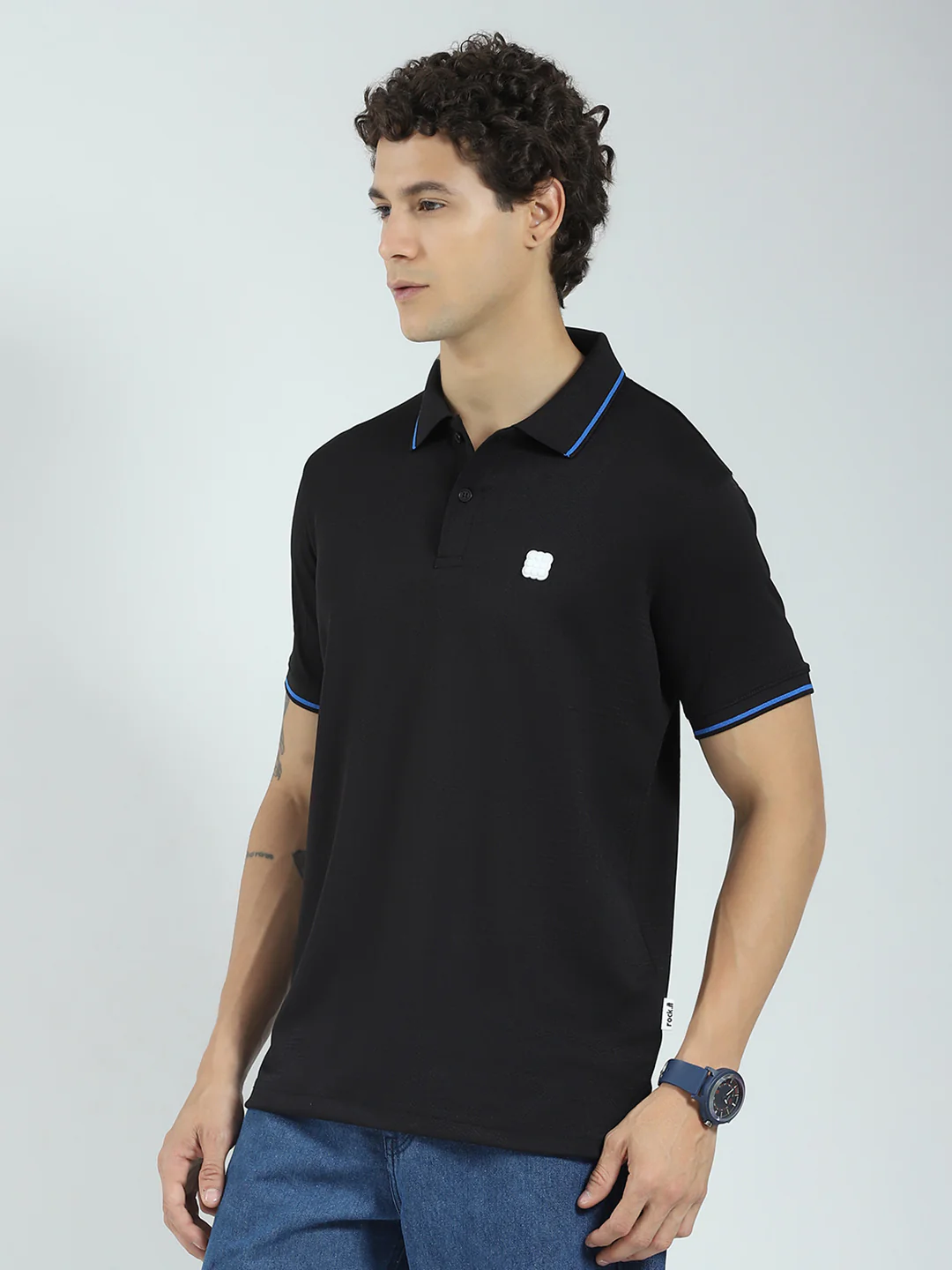 Rock.it Men Black Solid Collar Half Sleeve T-Shirt - Image 3