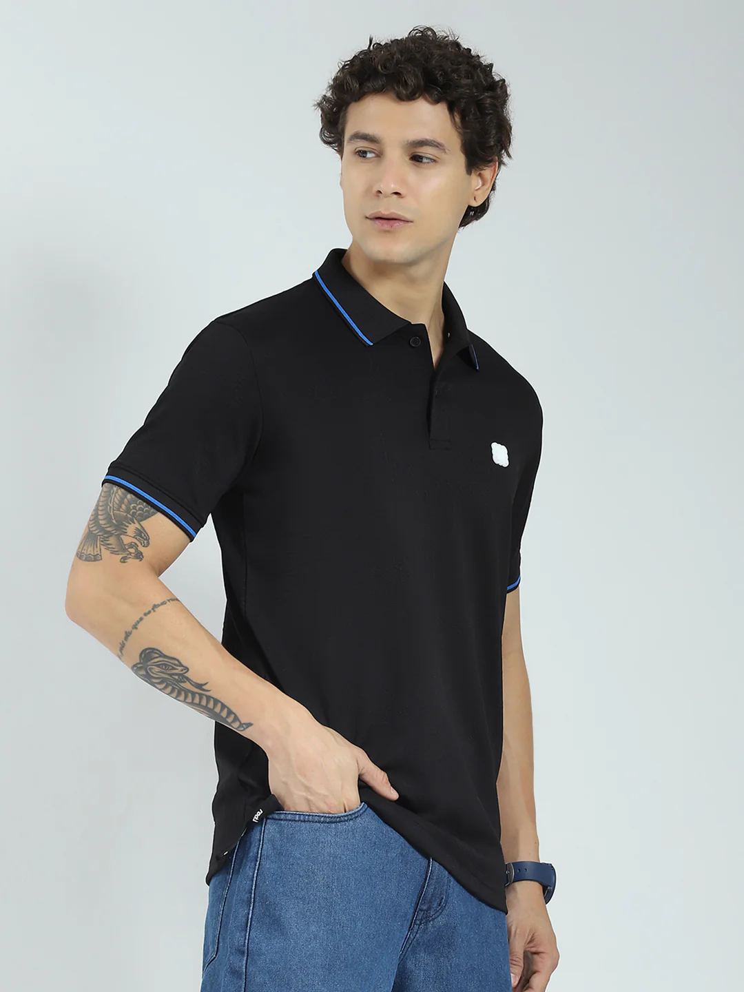 Rock.it Men Black Solid Collar Half Sleeve T-Shirt - Image 4