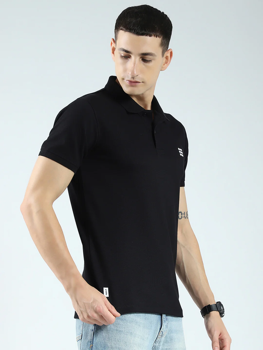 Rock.it Men Black Solid Collar Half Sleeve T-Shirt - Image 4