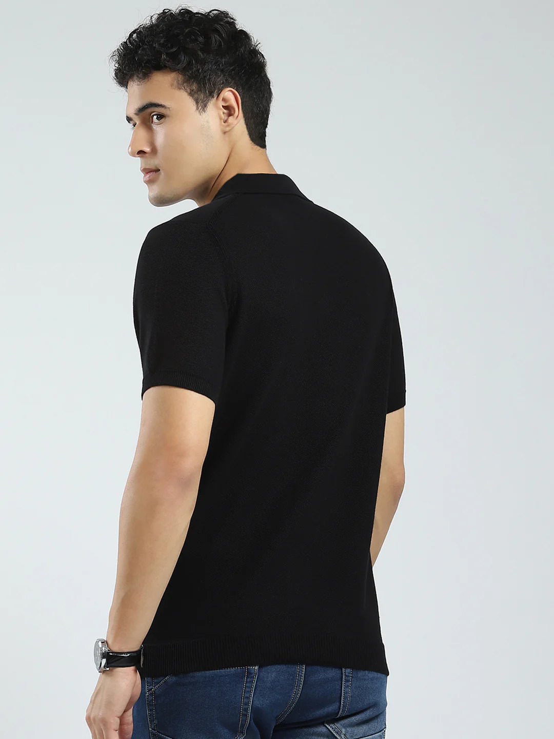 Rock.it Men Black Solid Collar Half Sleeve T-Shirt - Image 5