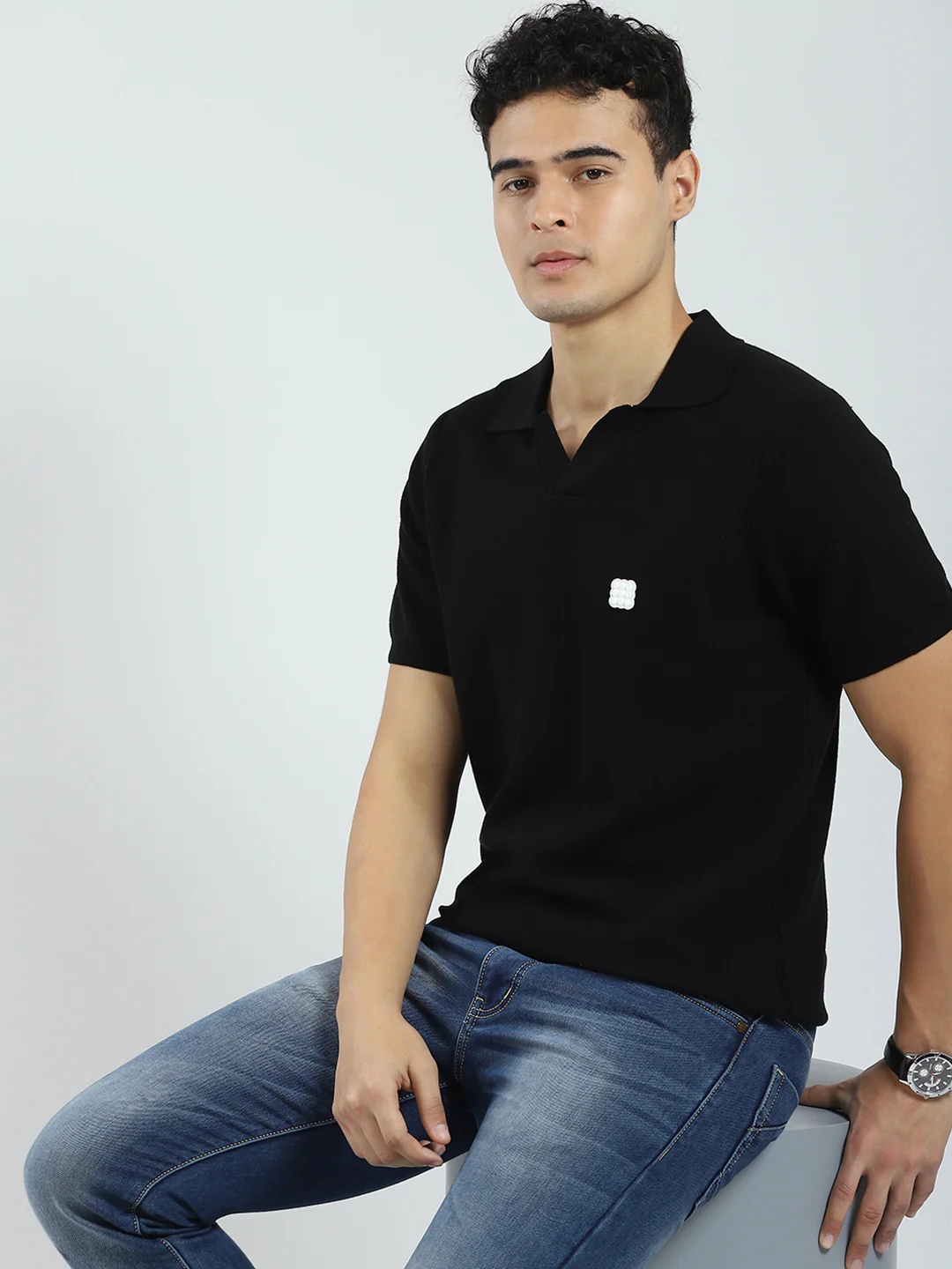 Rock.it Men Black Solid Collar Half Sleeve T-Shirt - Image 6