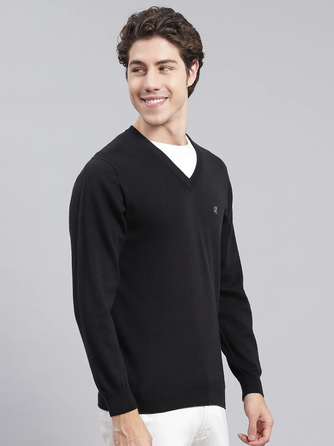 Men Black Solid Cotton Pullover - Image 3