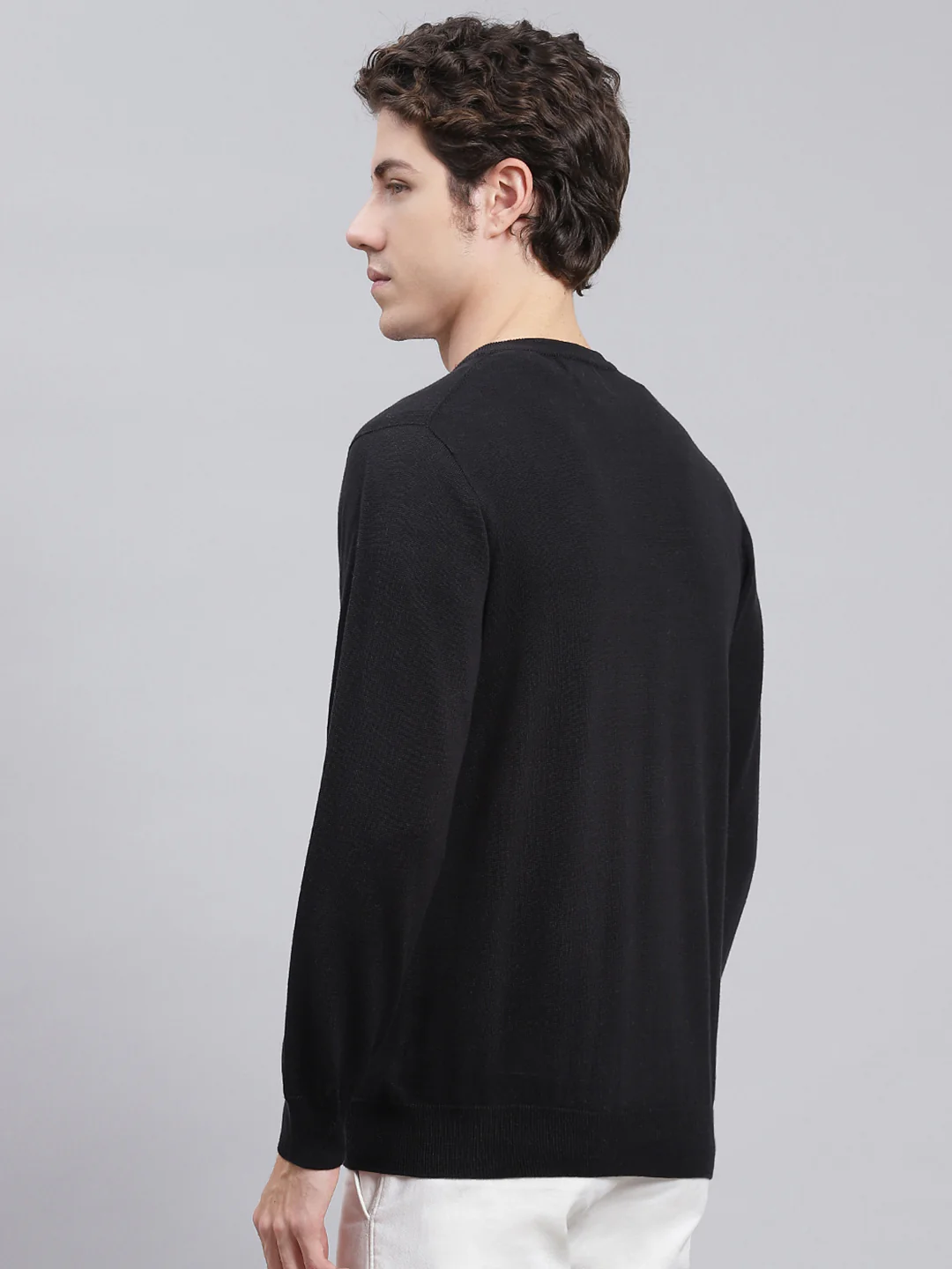 Men Black Solid Cotton Pullover - Image 5
